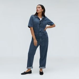 everlane the super soft jean coverall in work blue
size 0